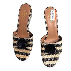Kate Spade Seville Raffia Leather Stripe Wedge Mule Sandals - Size 10